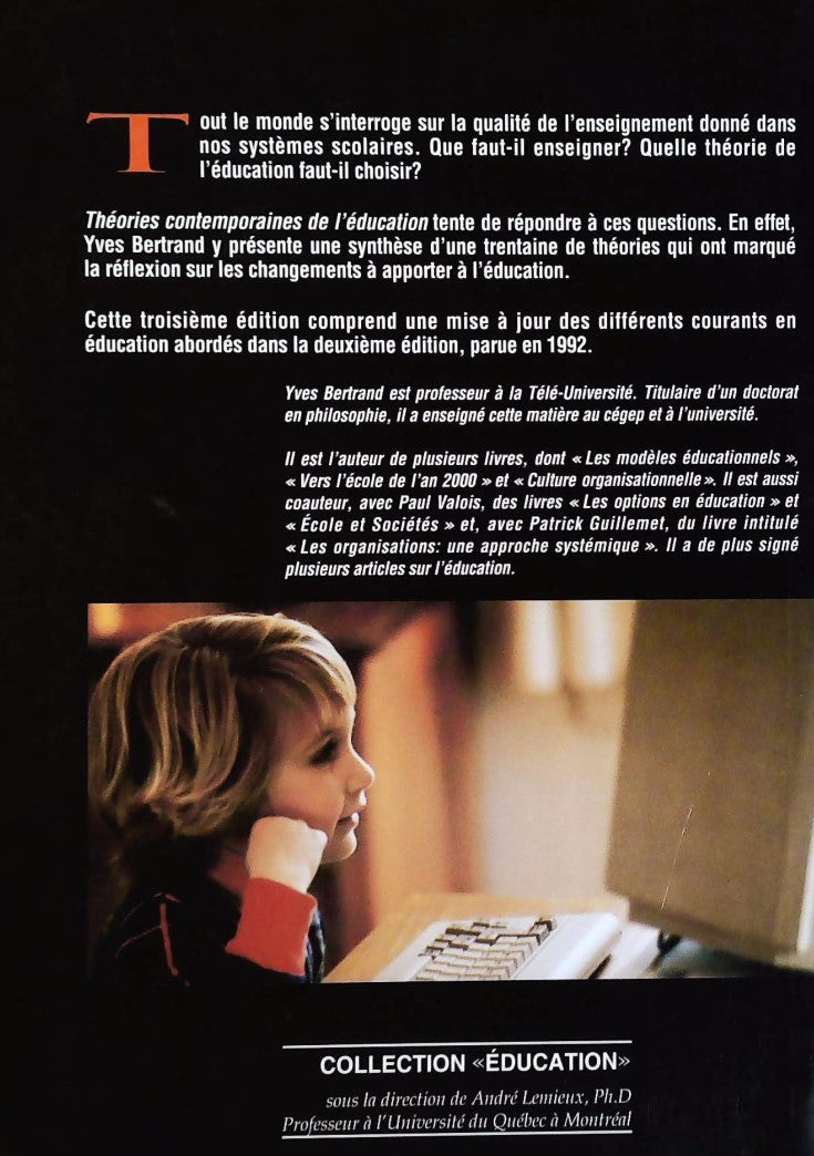 Livre Théories contemporaines de l'éducation - Yves Bertrand (Livre d'occasion) - ISBN 2890223485
