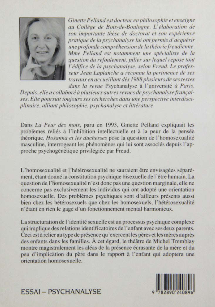 Livre Hosanna et les duchesses : Étiologie de l'homosexualité masculine de Freud à Tremblay - Gin...