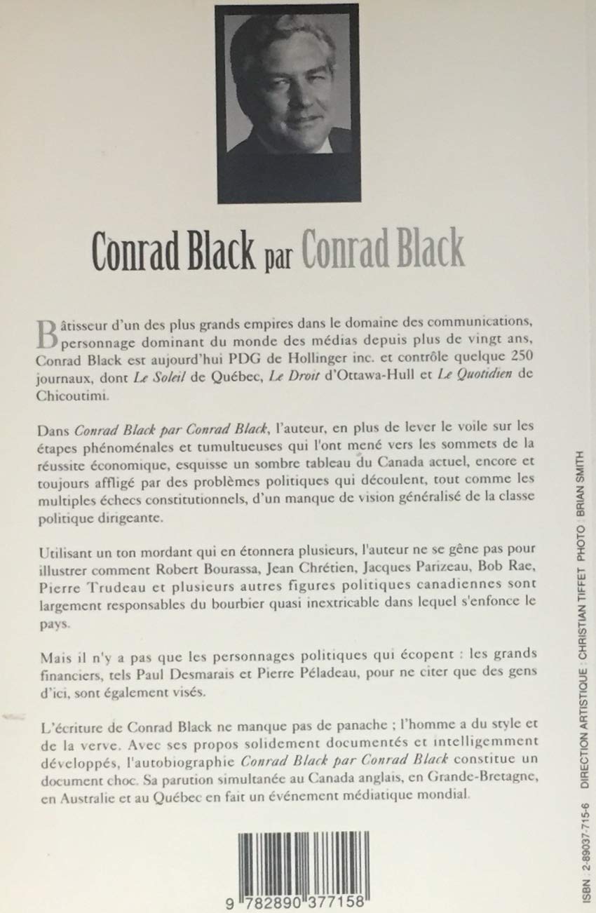 Livre Conrad Black par Conrad Black (Livre d'occasion) - ISBN 2890377156