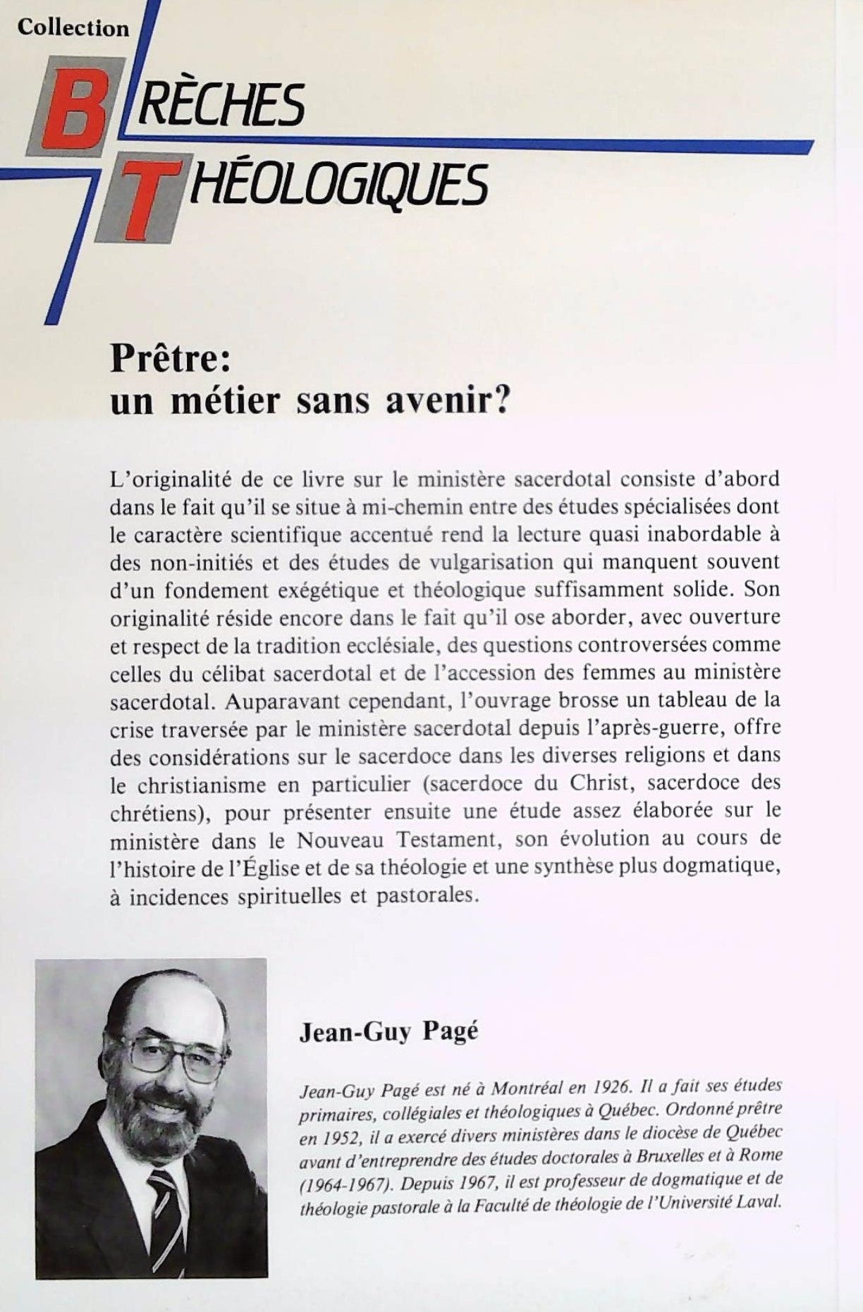 Livre Prêtre un métier sans avenir? - Jean-Guy Pagé (Livre d'occasion) - ISBN 2890392007