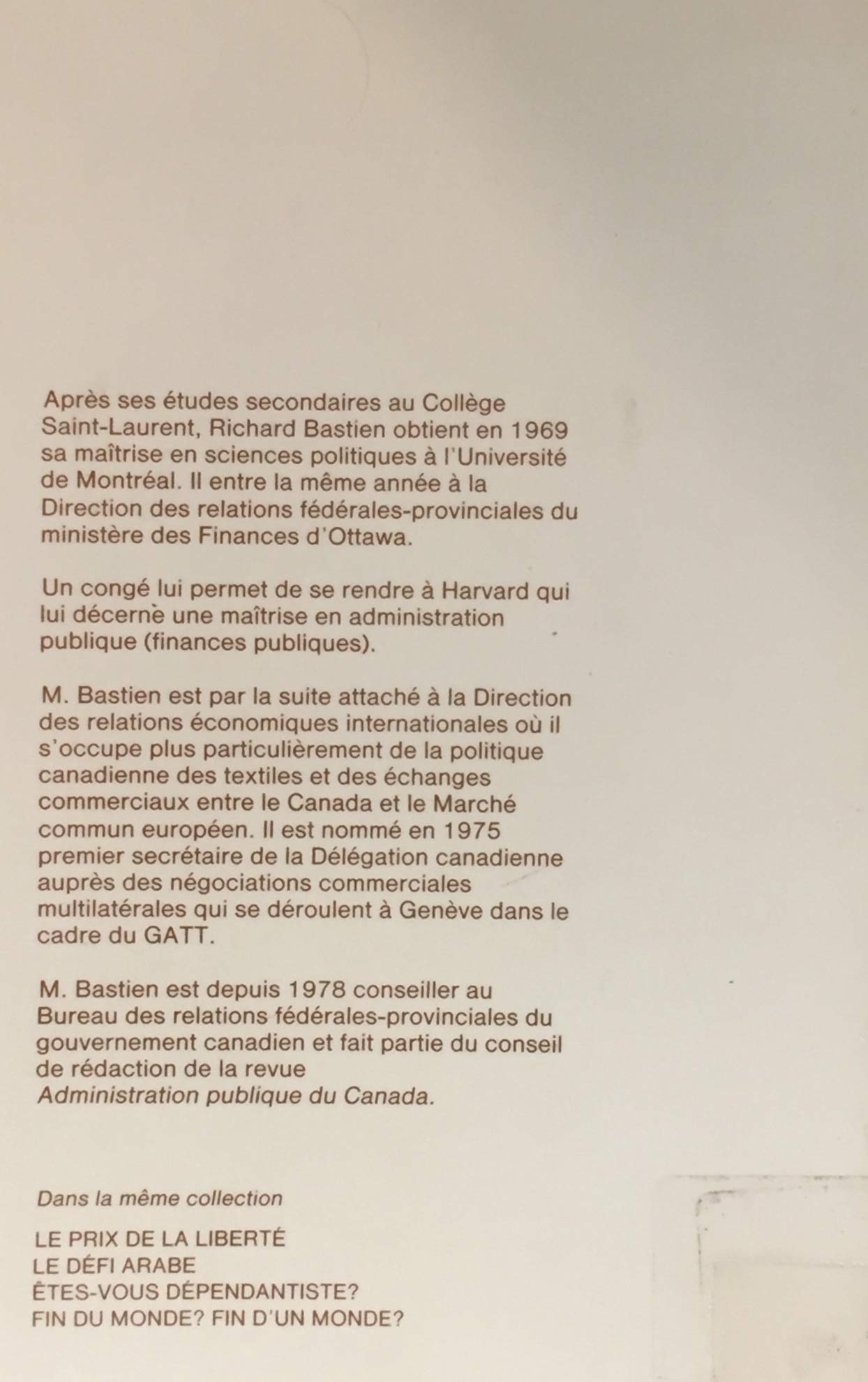 Livre La solution canadienne - Richard Bastien (Livre d'occasion) - ISBN 2890430219
