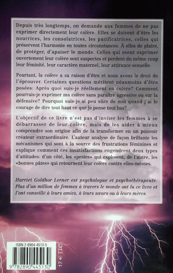 Livre Le pouvoir créateur de la colère - Harriet Goldhor Lerner (Livre d'occasion) - ISBN 2890445135