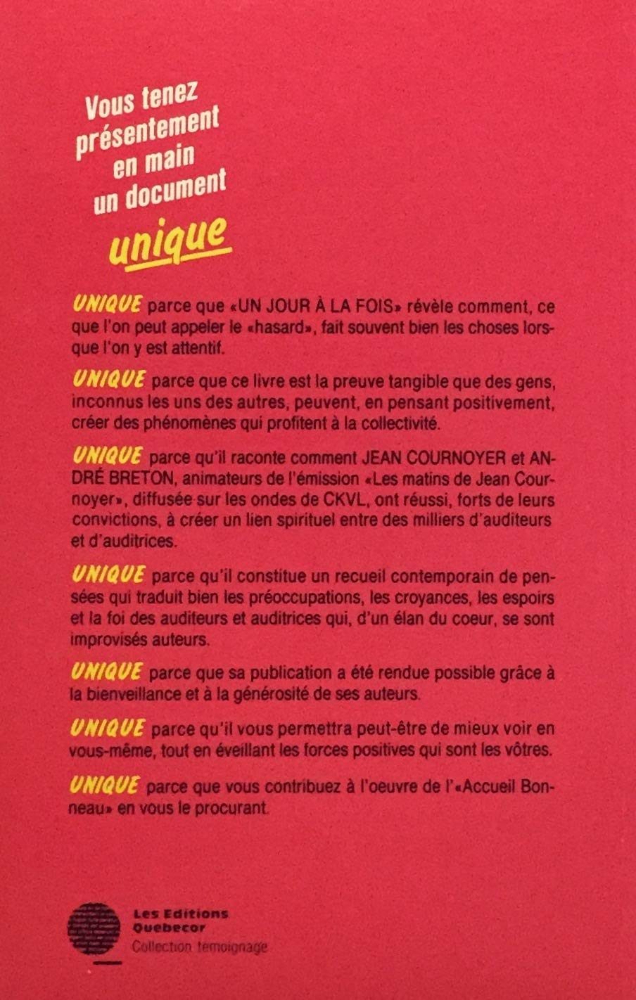 Livre Un jour à la fois (Livre d'occasion) - ISBN 2890893847
