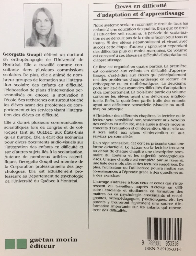 Livre Élèves en difficulté d'adaptation et d'apprentissage - Georgette Goupil (Livre d'occasion) ...