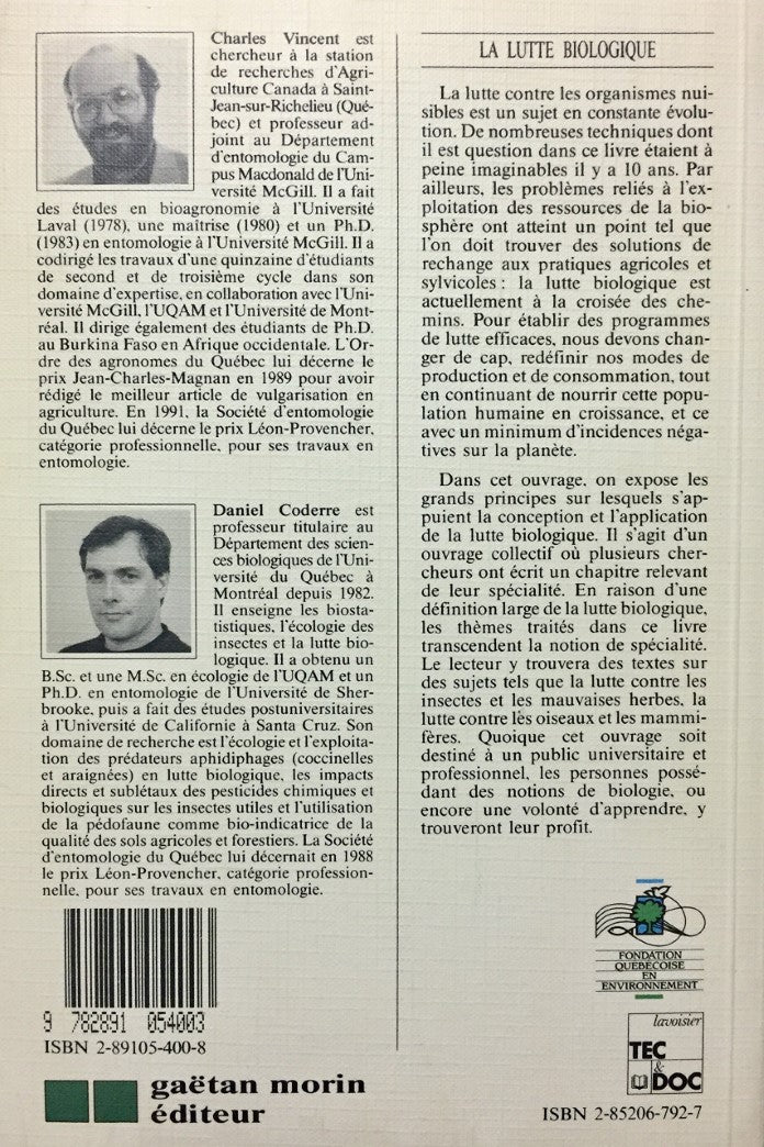 Livre La lutte biologique - Charles Vincent (Livre d'occasion) - ISBN 2891054008