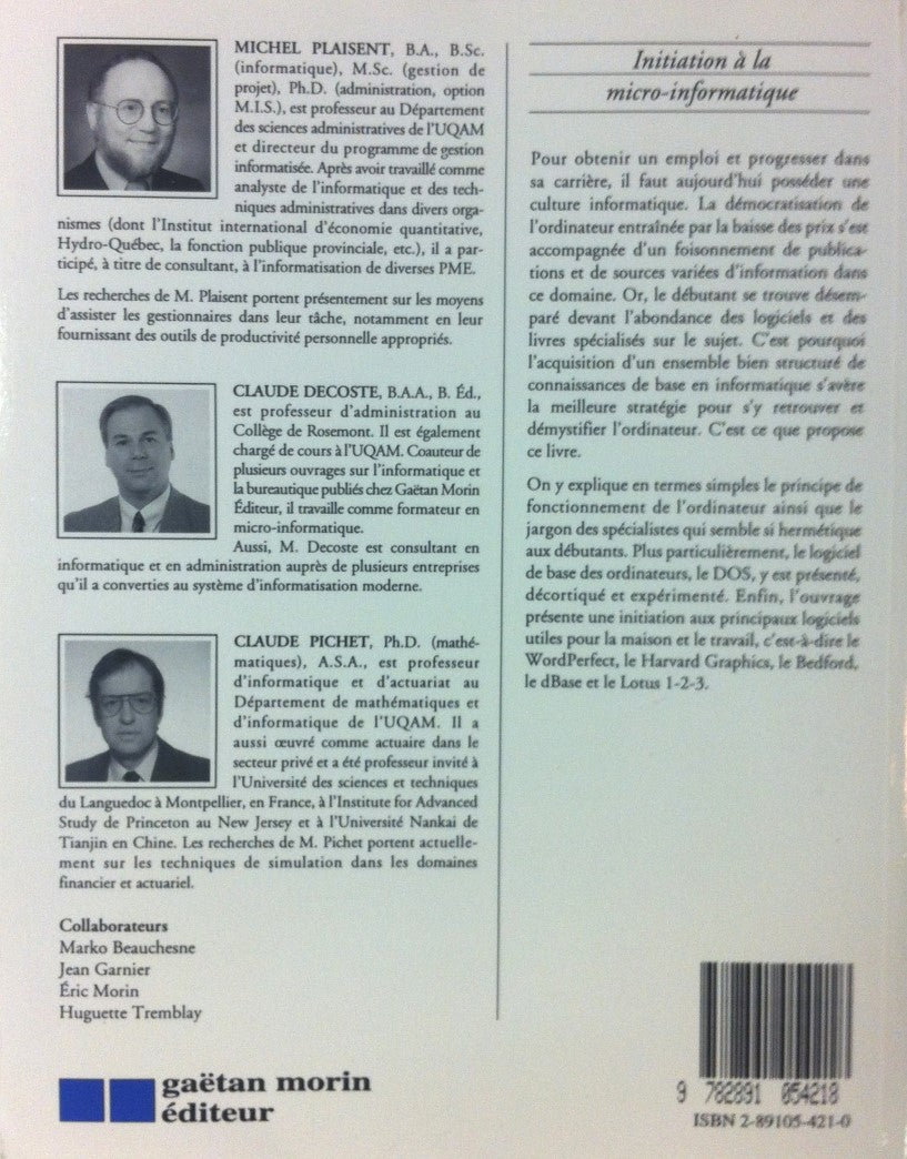 Livre Initiation à la micro-informatique - Michel Plaisent (Livre neuf) - ISBN 2891054210