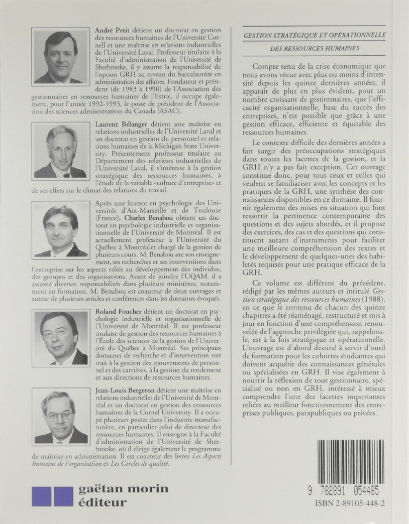 Livre Gestion stratégique et opérationnelle des ressources humaines - André Petit (Livre d'occasi...