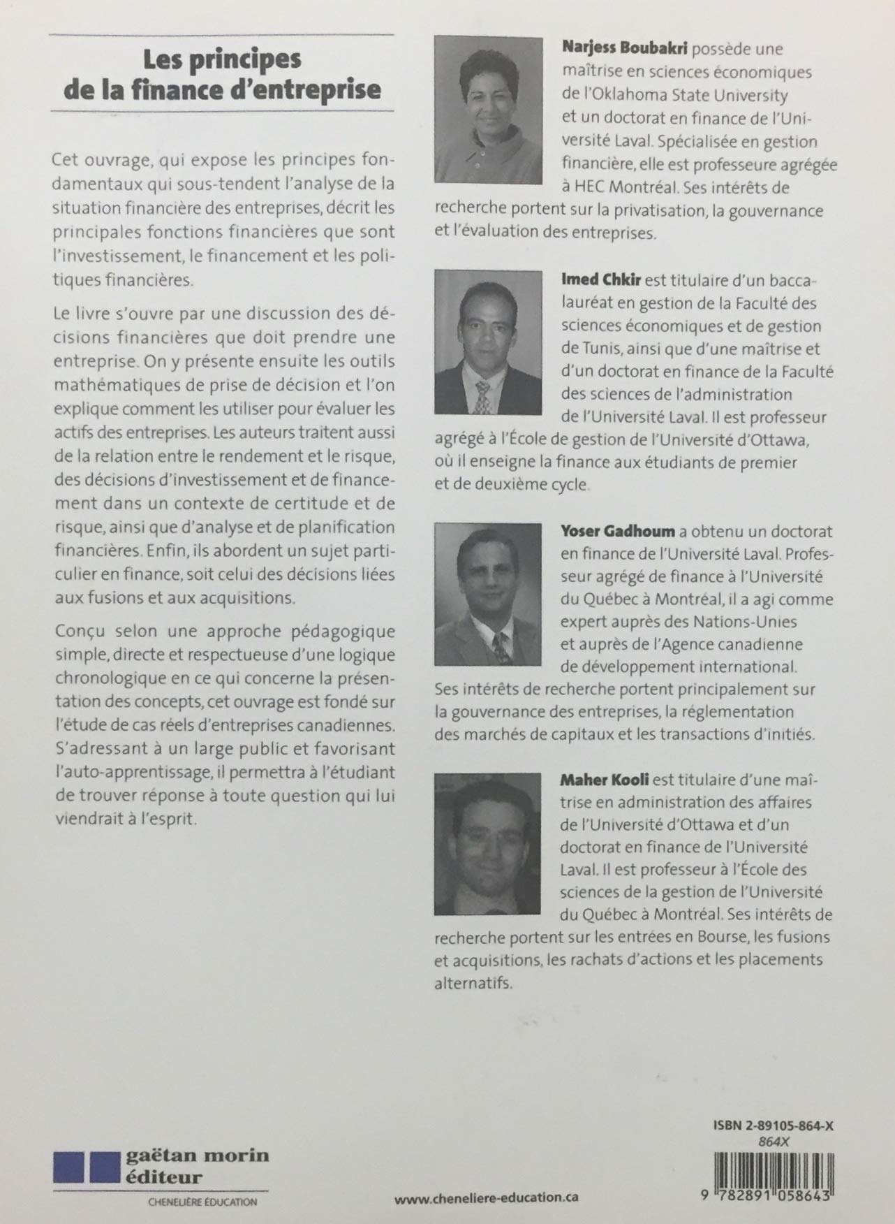 Livre Les principes de la finance d'entreprise - Narjess Boubakri (Livre d'occasion) - ISBN 28910...