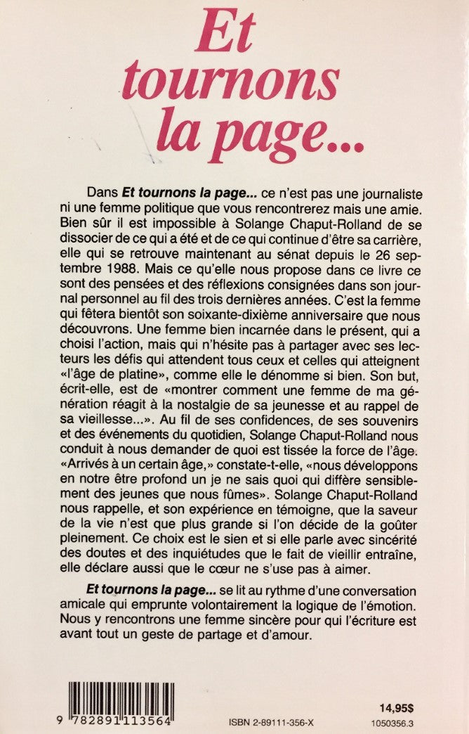 Livre Et tournons la page - Solange Chaput-Rolland (Livre d'occasion) - ISBN 289111356X