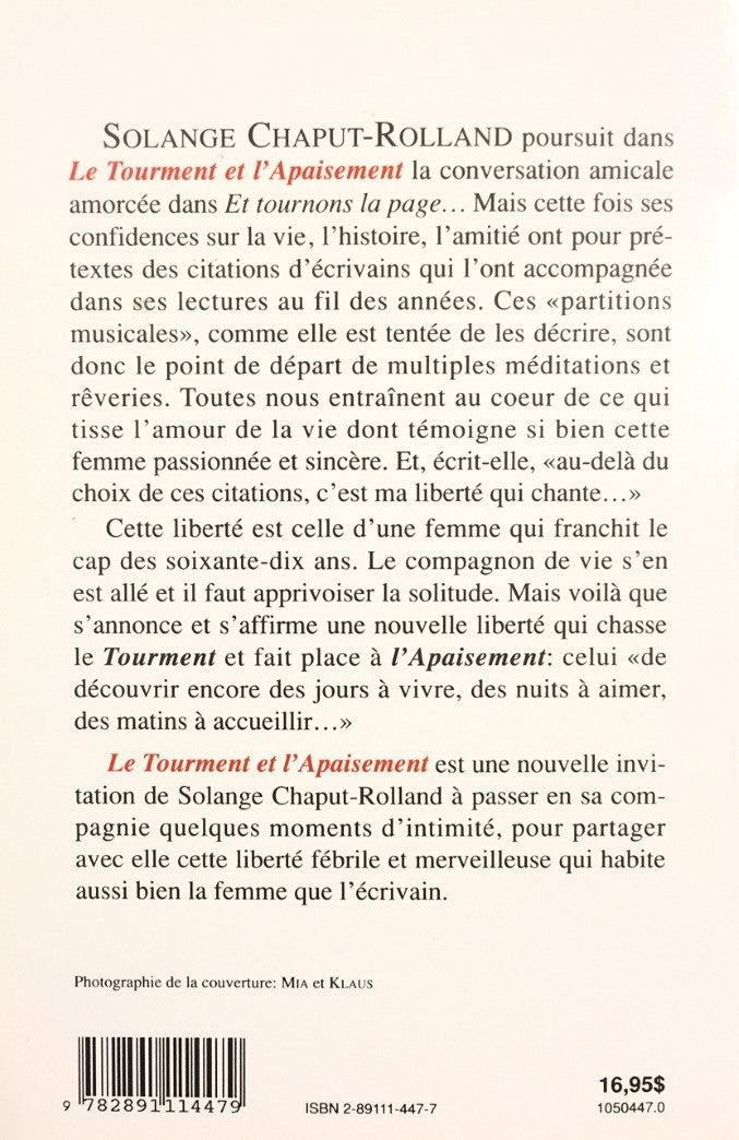 Livre Le tourment et l'apaisement - Solange Chaput-Rolland (Livre d'occasion) - ISBN 2891114477