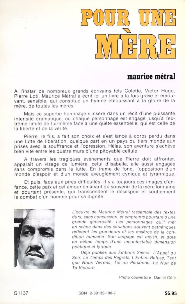 Livre Pour une mère - Maurice Métral (Livre d'occasion) - ISBN 2891321987