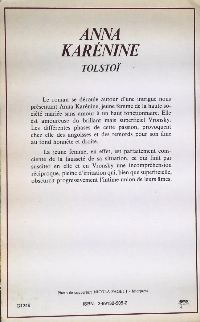 Livre Tolstoï - Anna Karénine (Livre d'occasion) - ISBN 2891325052