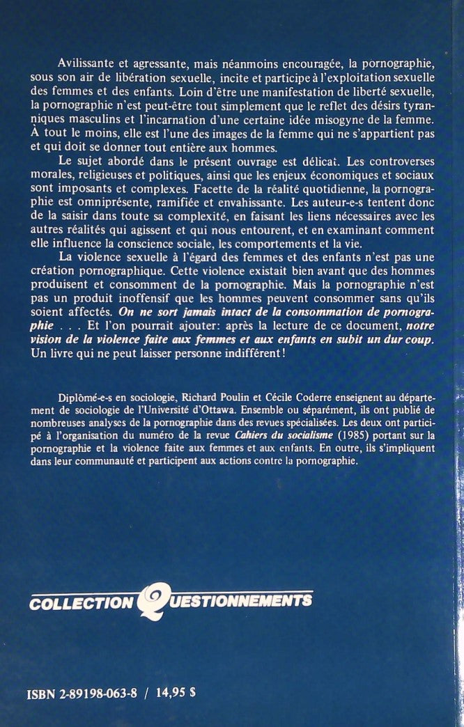 Livre La violence pornographique: La virilité démasquée - Richard Poulin (Livre d'occasion) - ...