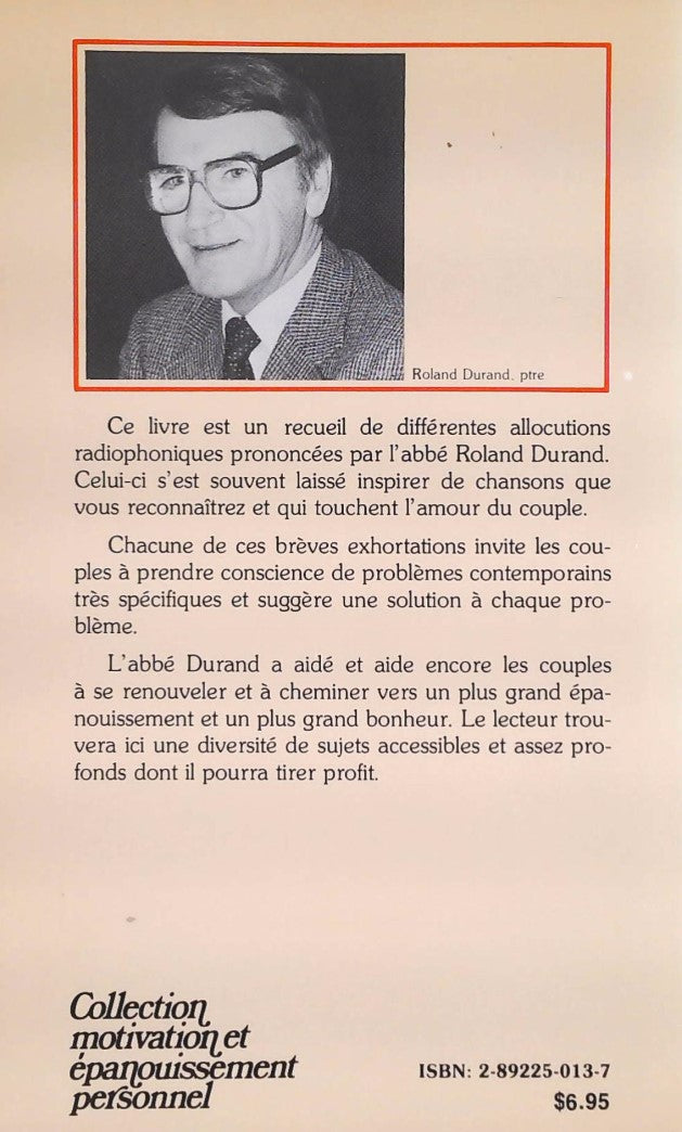 Livre Vivre à deux en amour - Roland Durand, ptre (Livre d'occasion) - ISBN 2892250137
