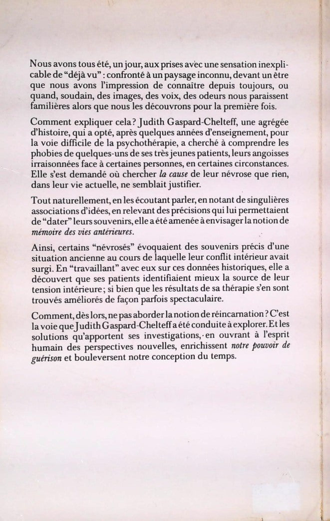 Livre Recherche des vies antérieures et connaissance de soi - Judith Gaspard-Chelteff (Livre d'oc...