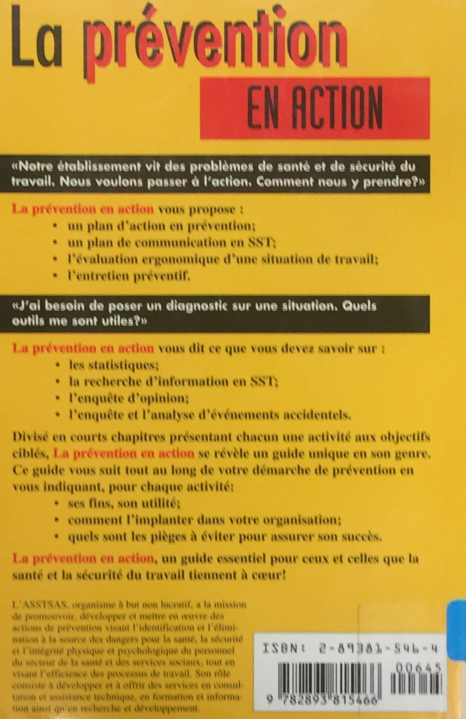 Livre La prévention en action : Santé et sécurité du travail - ASSTSAS (Livre d'occasion) - ISBN ...