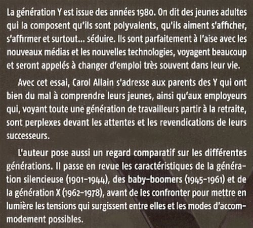 Livre Génération Y (Carol Allain) (Livre d'occasion) - ISBN 2893819710