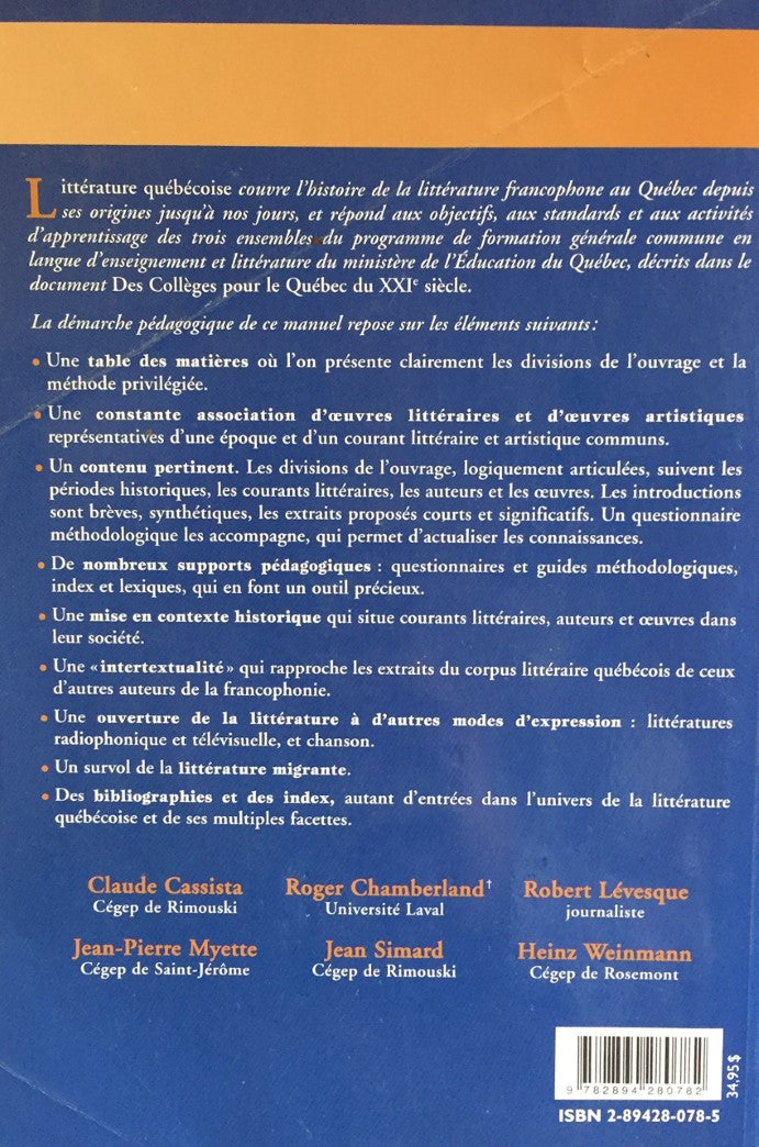 Livre Littérature québécoise : Des origines à nos jours (Textes et méthode) - Collectif (Livre d'...