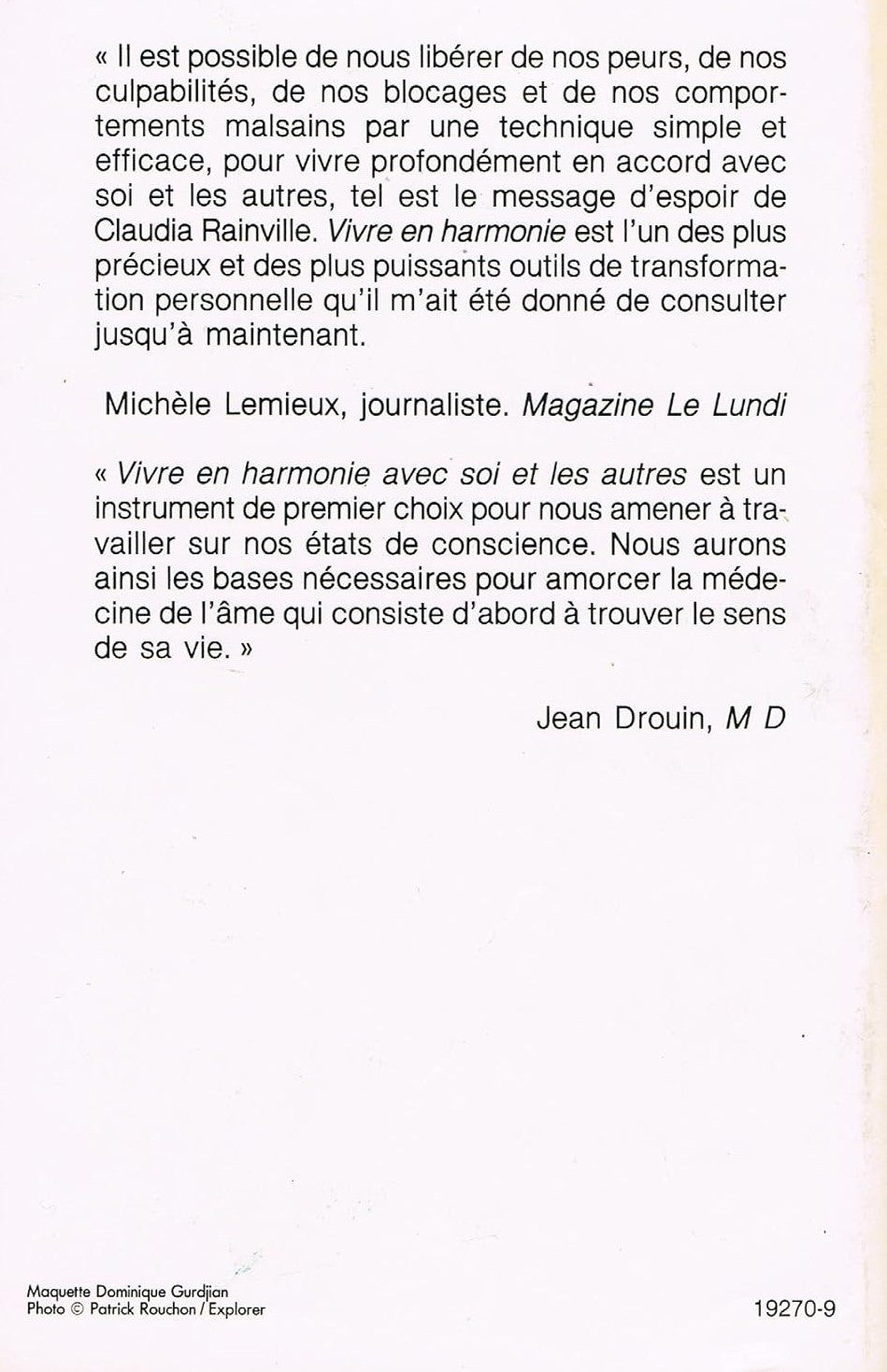 Livre Vivre en harmonie avec soi et les autres (Claudia Rainville) (Livre d'occasion) - ISBN...