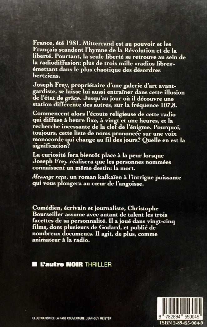 Livre Message reçu - Christophe Bourseiller (Livre neuf) - ISBN 2894550049