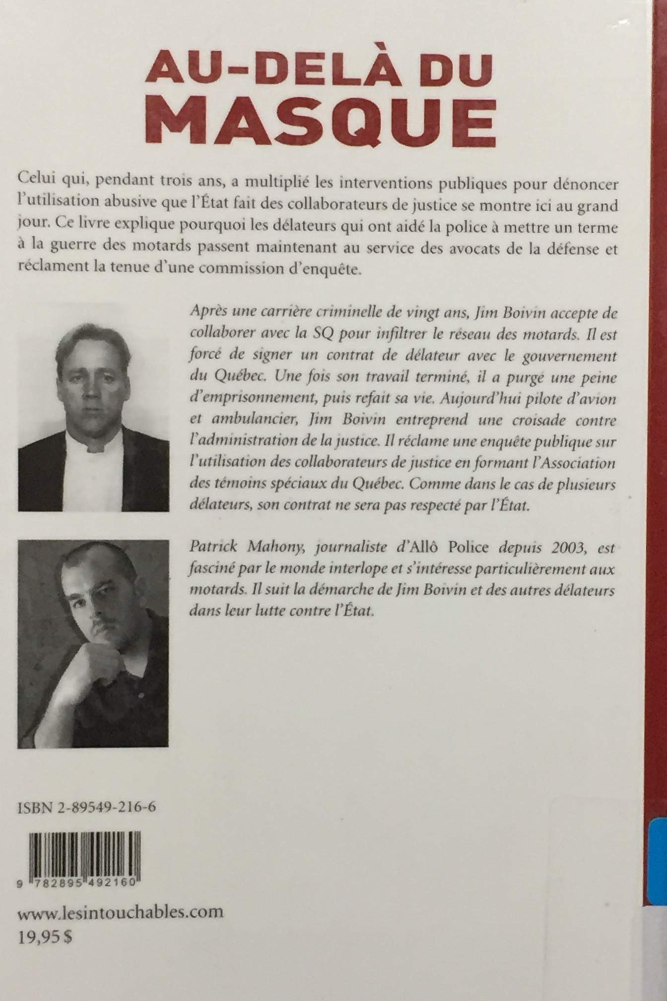 Livre Au-delà du masque (Jim Boivin, Patrick Mahony) (Livre d'occasion) - ISBN 2895492166