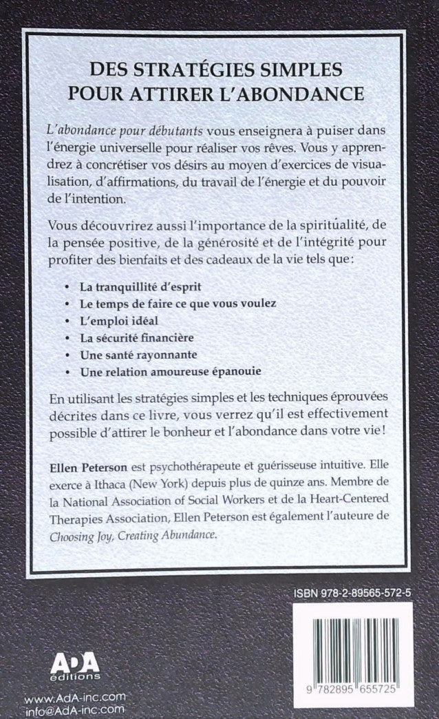 Livre L'abondance pour débutants - Ellen Peterson (Livre neuf) - ISBN 2895655723