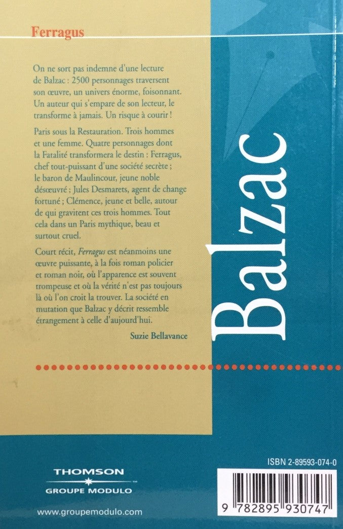 Livre Ferragus - Honoré de Balzac (Livre d'occasion) - ISBN 2895930740
