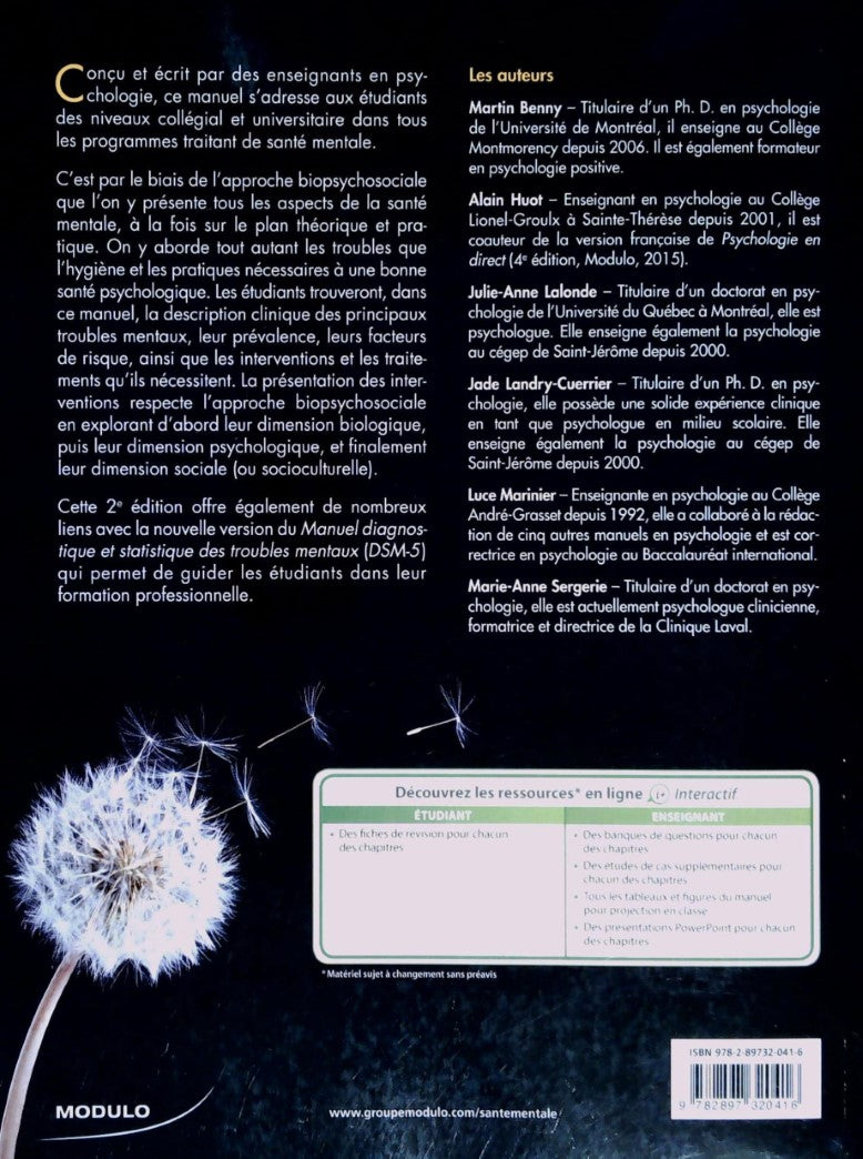 Livre Santé mentale et psychopathologie : Une approche biopsychosociale (2e édition) - Collectif ...