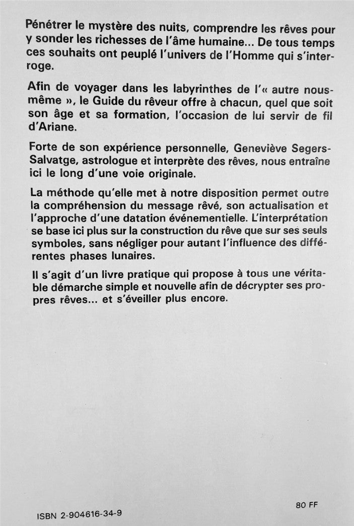 Livre Le guide du rêveur - Geneviève Segers-Salvatge (Livre d'occasion) - ISBN 2904616349