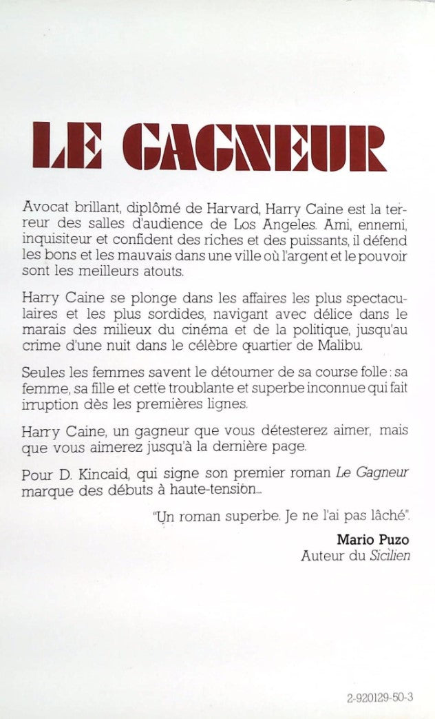 Livre Le gagneur - D. Kincaid (Livre d'occasion) - ISBN 2920129503