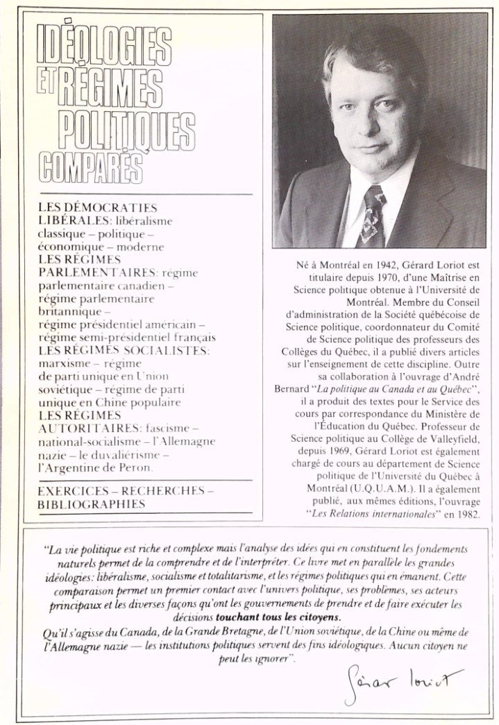 Livre Idéologies et régimes politiques comparés - Gérard Loriot (Livre d'occasion) - ISBN 292024101X