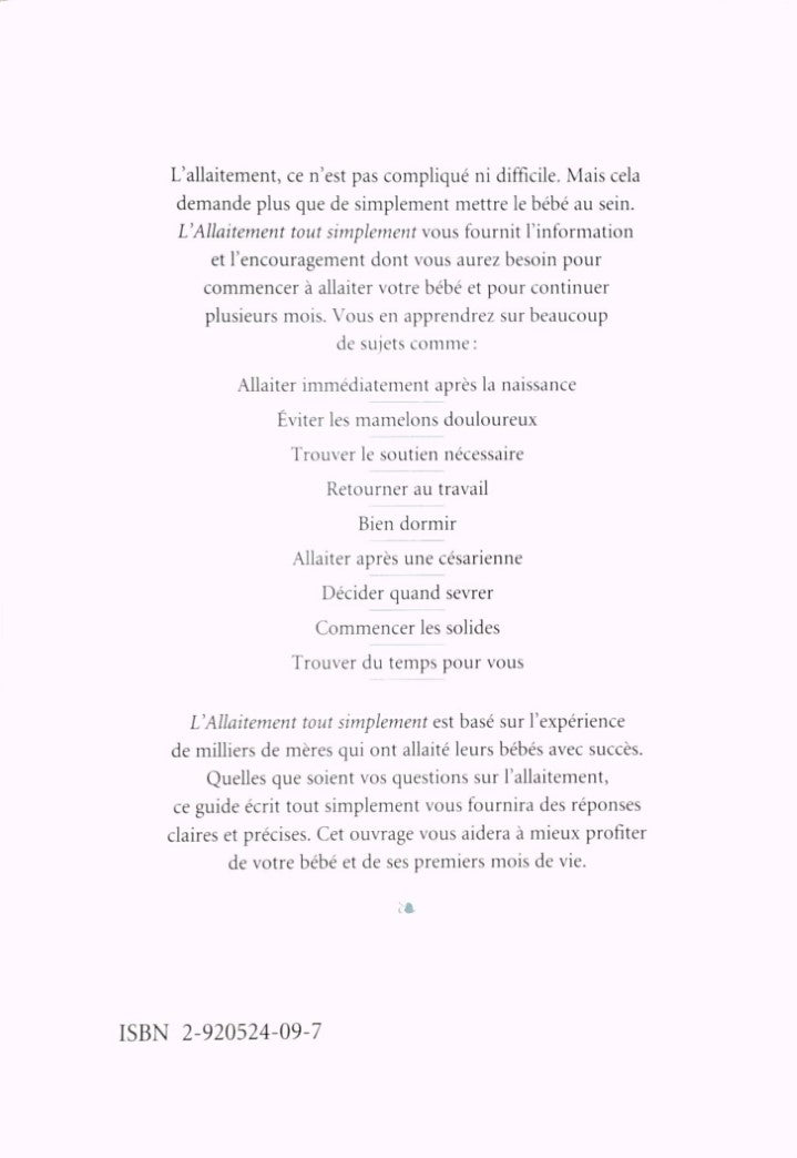 Livre L'allaitement tout simplement - Gwen Gotsch (Livre d'occasion) - ISBN 2920524097