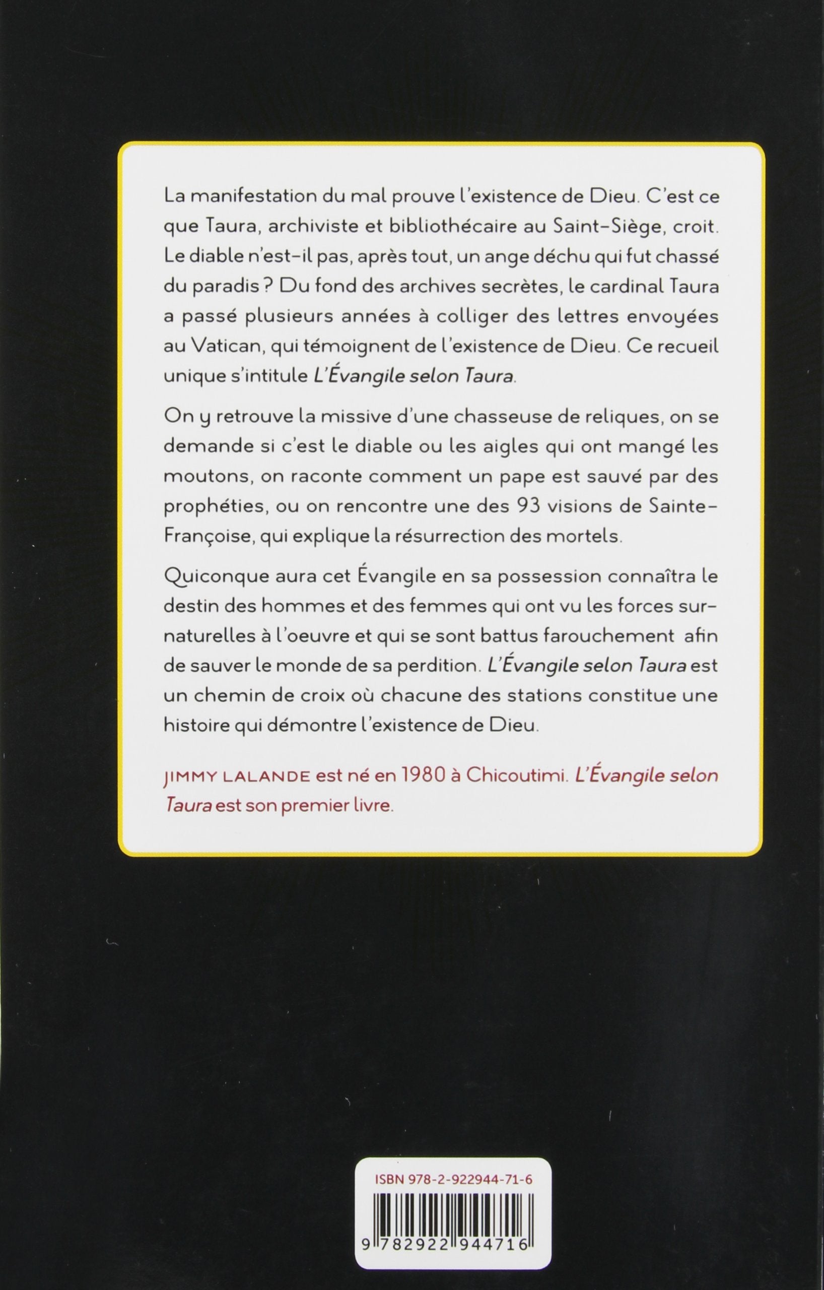 Livre L'évangile selon Taura - Jimmy Lalande (Livre d'occasion) - ISBN 2922944719