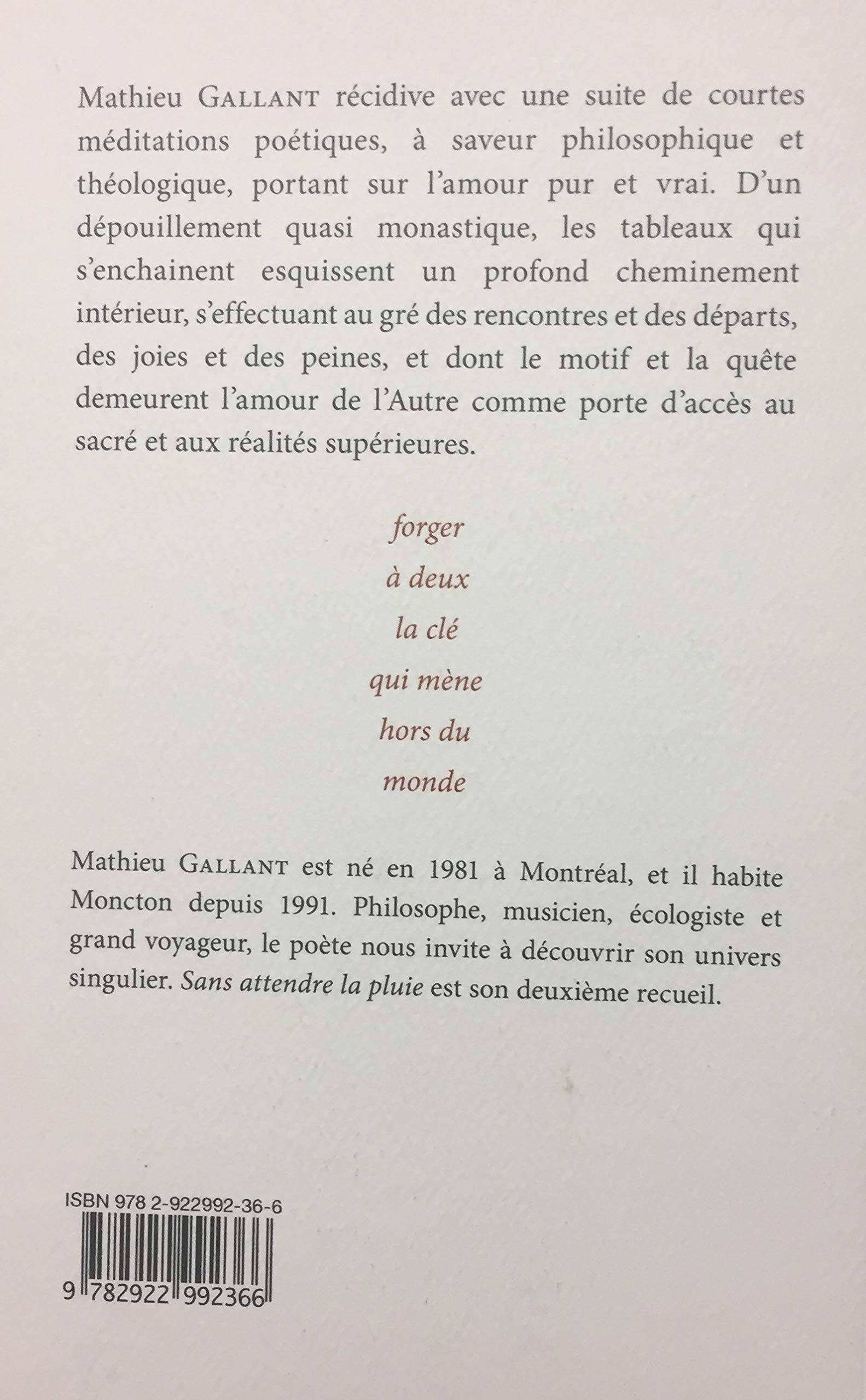 Livre Sans attendre la pluie - Mathieu Gallant (Livre d'occasion) - ISBN 2922992365