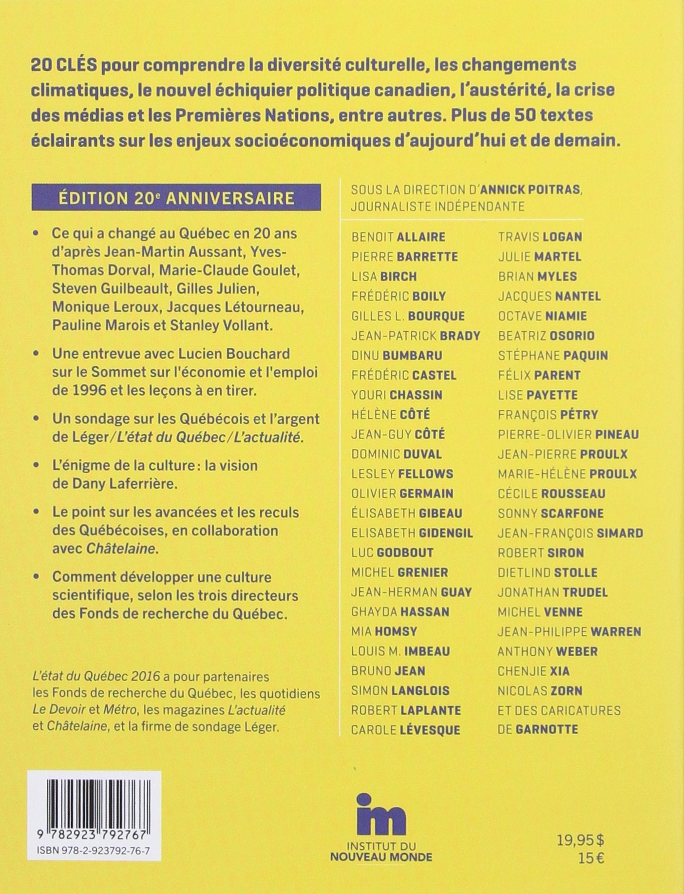 Livre L'état du Québec 2016 - Annick Poitras (Livre neuf) - ISBN 2923792769