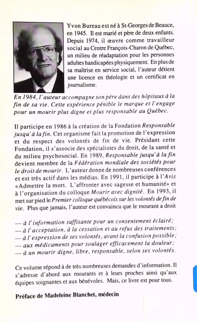 Livre Ma mort, ma dignité, mes volontés - Yvon Bureau (Livre d'occasion) - ISBN 2980272019