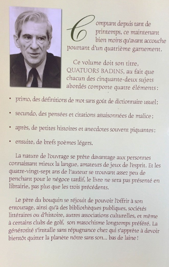 Livre Quatuors badins : définitions, pensées, citations, histoires, poésies amusantes - Maurice C...