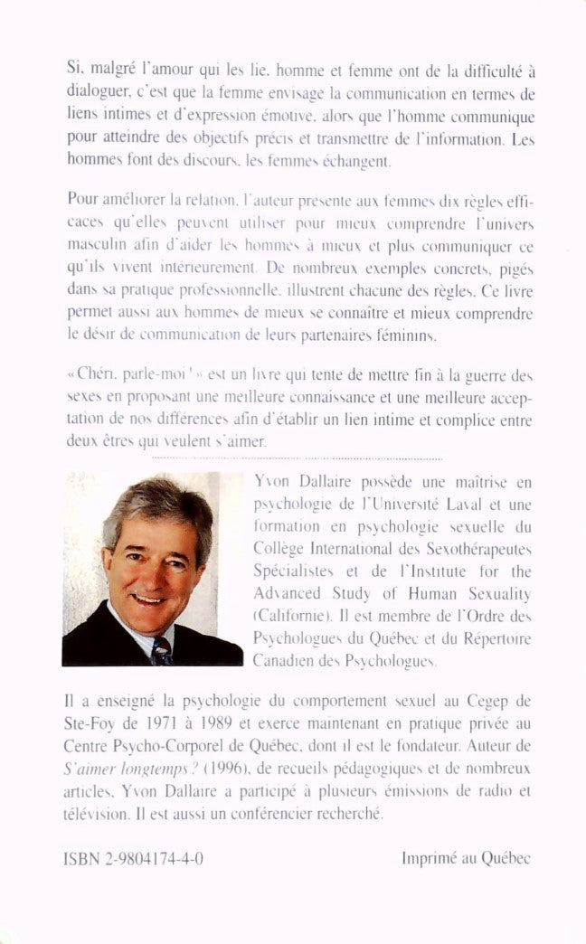 Livre Chéri, parle-moi… : Dix règles pour faire parler un homme (Yvon Dallaire) (Livre...