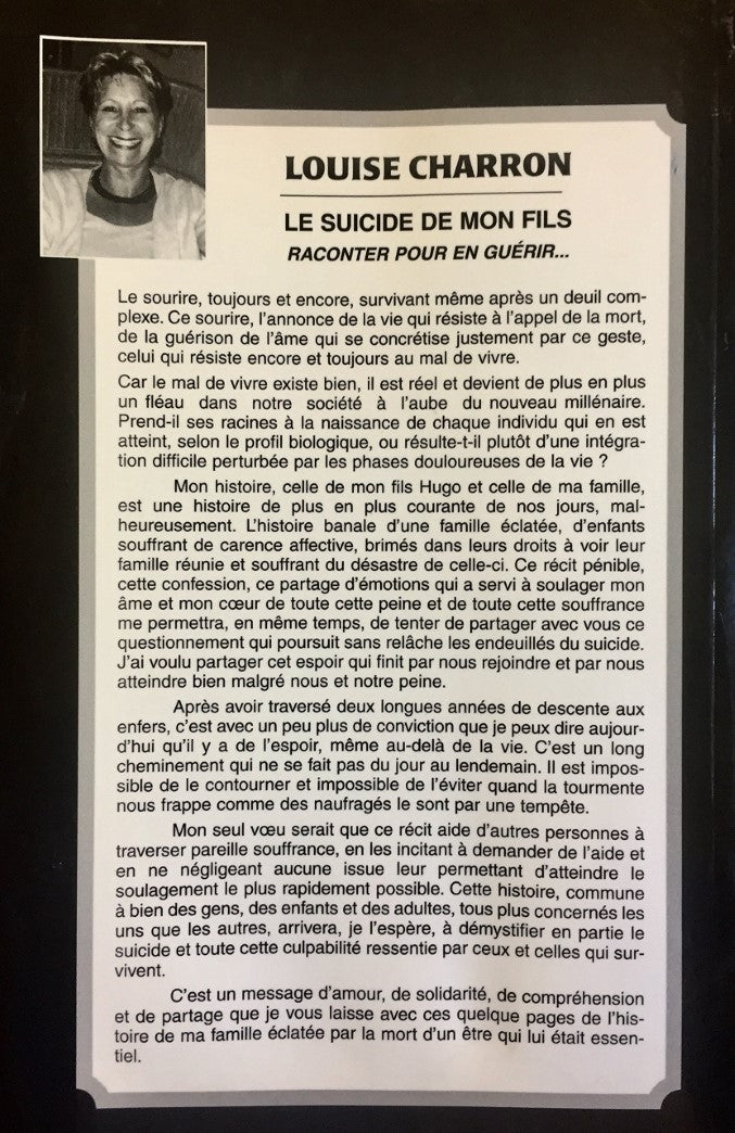 Livre Le suicide de mon fils : Raconter pour en guérir... - Louise Charron (Livre d'occasion) - I...