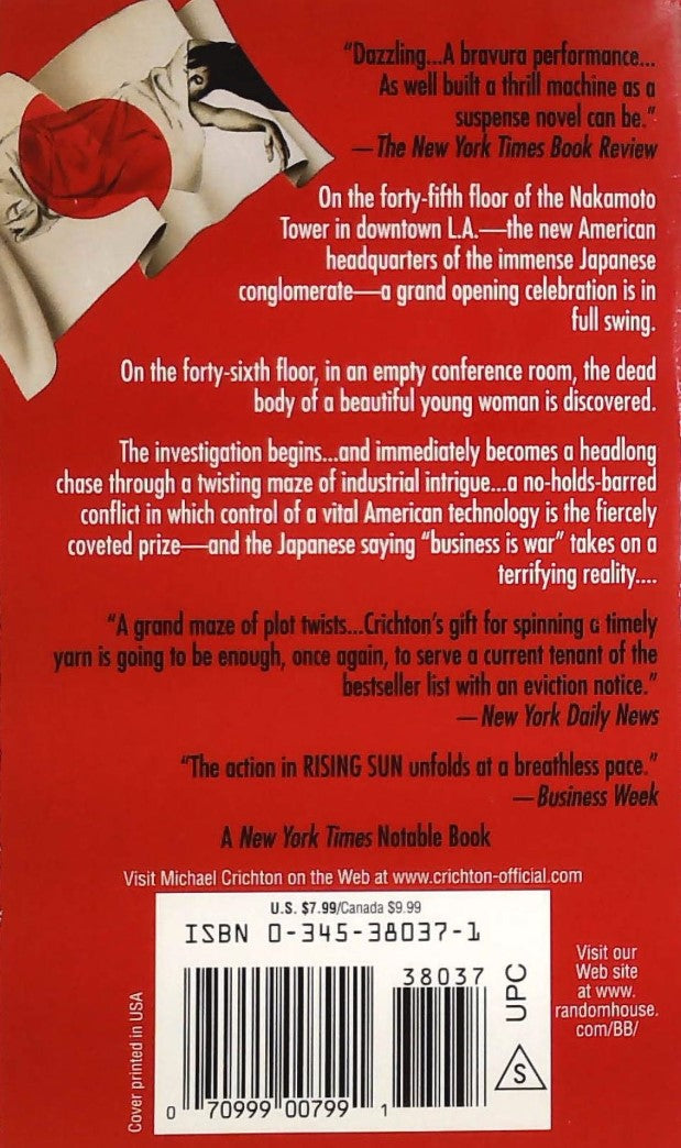 Livre Rising Sun - Michael Crichton (Livre d'occasion) - ISBN 0345380371