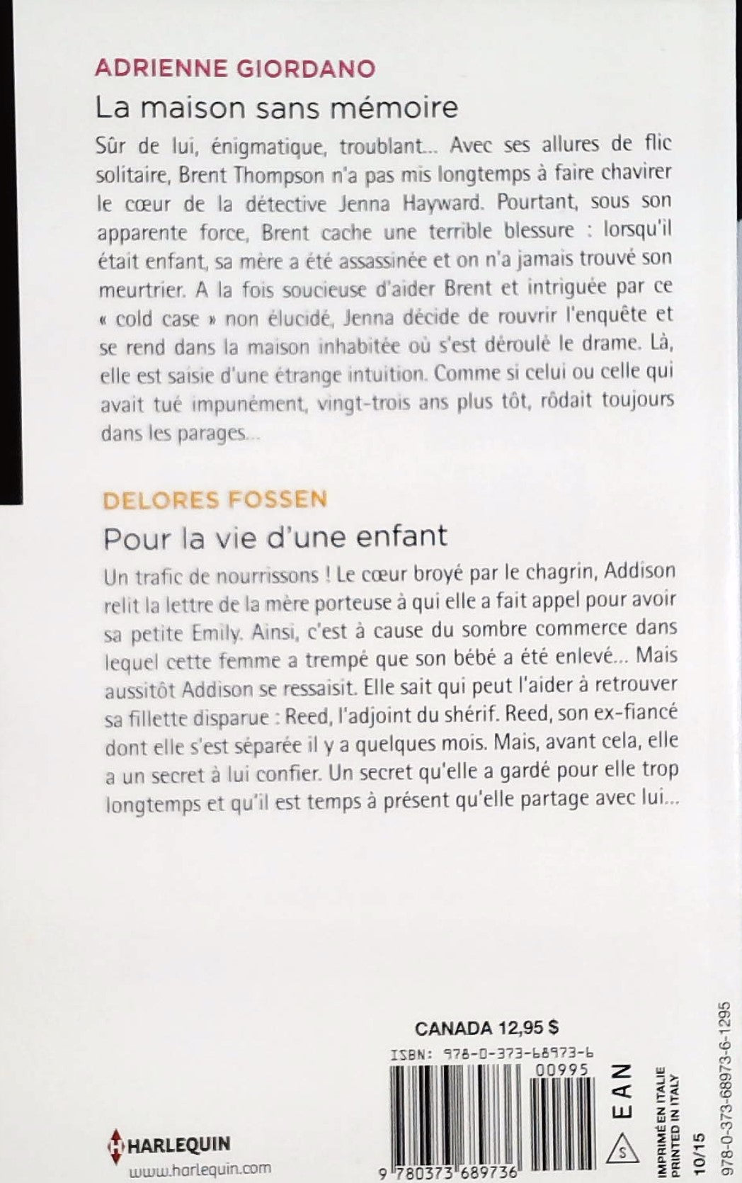 Livre La maison sans mémoire - Pour la vie d'une enfant - Adrienne Giordano (Livre d'occasion)
