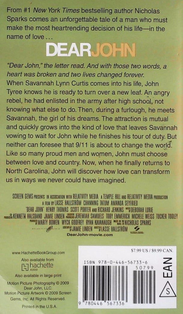 Livre Dear John - Nicholas Sparks (Livre d'occasion) - ISBN 0446567337