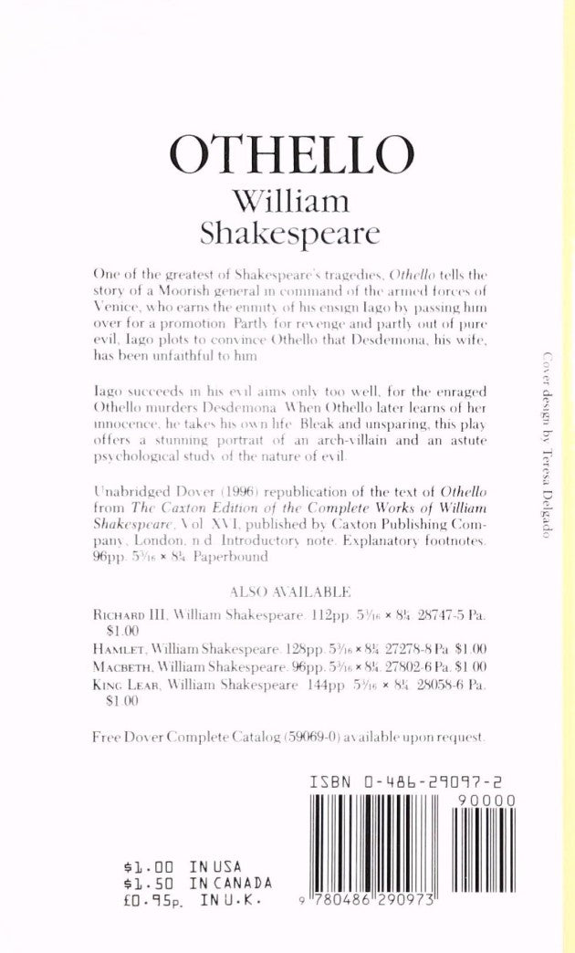 Livre Othello (Dover Thrift Editions) - William Shakespeare (Livre d'occasion) - ISBN 0486290972