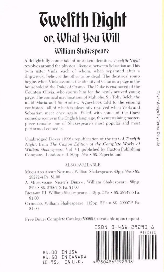 Livre Twelfth Night, Or, What You Will (Dover Thrift Editions) - William Shakespeare (Livre d'occ...