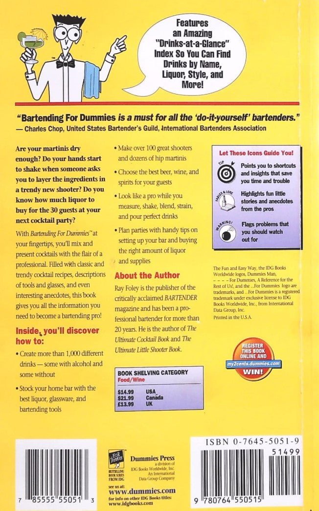 Livre Bartending For Dummies - Ray Foley (Livre d'occasion) - ISBN 0764550519
