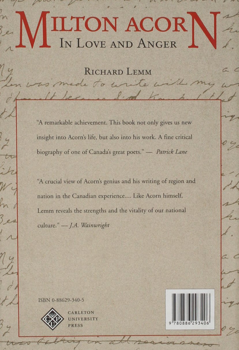 Livre Milton Acorn: In Love and Anger - Richard Lemm (Livre d'occasion) - ISBN 0886293405