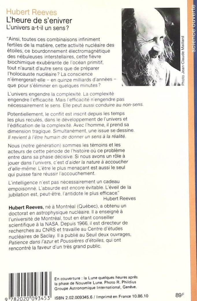 Livre L'heure de s'enivrer : L'Univers a-t-il un sens? - Hubert Reeves (Livre d'occasion) - ISBN ...