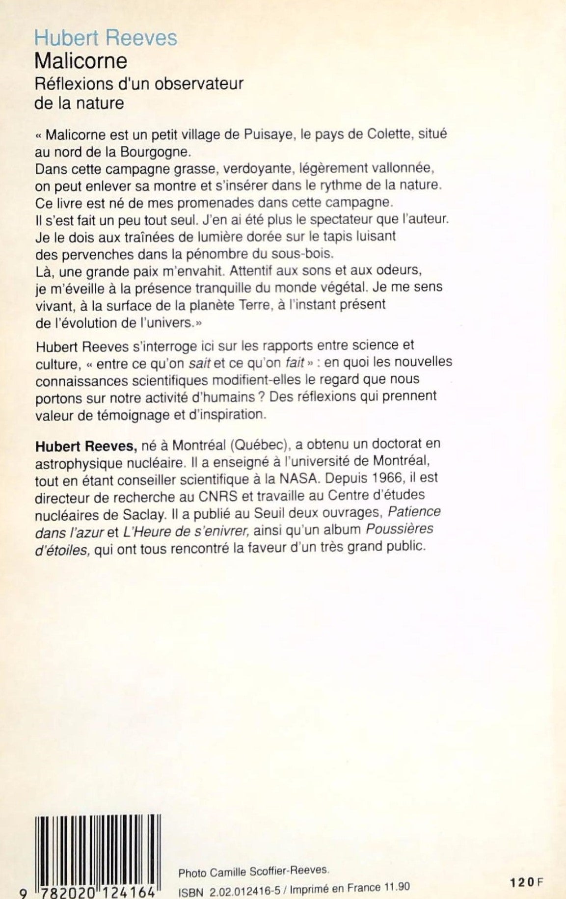 Livre Réflexions d'un observateur de la nature - Hubert Reeves (Livre d'occasion) - ISBN 2020124165
