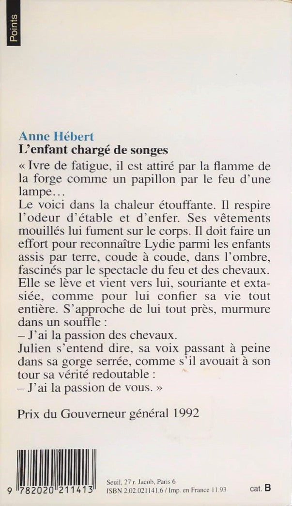 Livre L'enfant charge de songes (Anne Hébert) (Livre d'occasion) - ISBN 2020211416