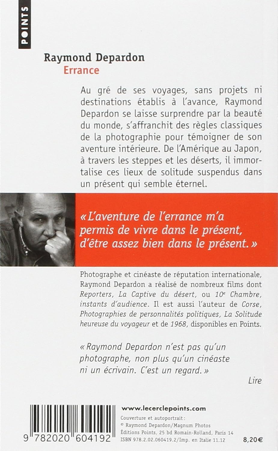 Livre Errance - Raymond Depardon (Livre d'occasion) - ISBN 2020604191